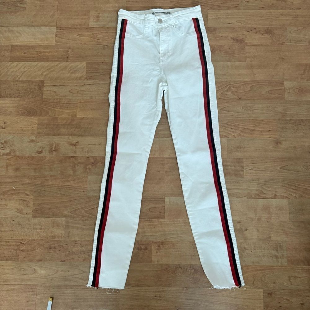 Zara White Skinny Jeans with Stripe Size 2